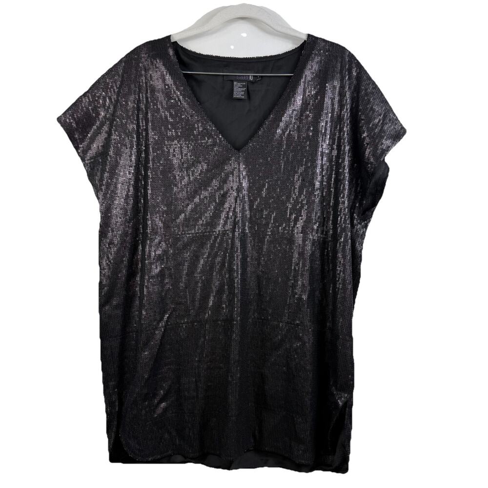 Black Sequin Silk Blend Isabel Lu Blouse Large V Neck Party Whimsigoth Neutral